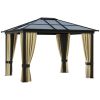 Outsunny 10' x 12' Hardtop Gazebo Canopy with Polycarbonate Roof, Aluminum Frame, Permanent Pavilion Outdoor Gazebo with Netting and Curtains for Pati