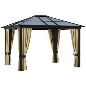 Outsunny 10' x 12' Hardtop Gazebo Canopy with Polycarbonate Roof, Aluminum Frame, Permanent Pavilion Outdoor Gazebo with Netting and Curtains for Pati