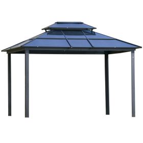 Outsunny 10' x 12' Hardtop Gazebo Canopy with Polycarbonate Double Roof, Aluminum Frame, Permanent Pavilion Outdoor Gazebo with Netting and Curtains f