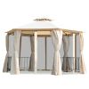 Outsunny 13' x 13' Patio Gazebo, Double Roof Hexagon Outdoor Gazebo Canopy Shelterwith Netting & Curtains, Solid Steel Frame for Garden, Lawn, Backyar