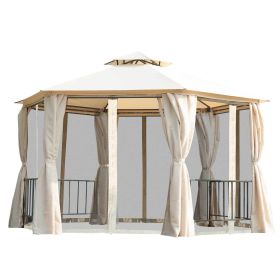 Outsunny 13' x 13' Patio Gazebo, Double Roof Hexagon Outdoor Gazebo Canopy Shelterwith Netting & Curtains, Solid Steel Frame for Garden, Lawn, Backyar