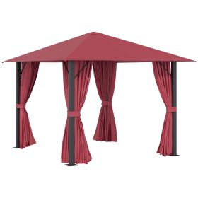 Outsunny 10' x 10' Patio Gazebo Aluminum Frame Outdoor Canopy Shelter with Sidewalls, Vented Roof for Garden, Lawn, Backyard, and Deck, Wine Red