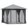 Outsunny 10' x 10' Patio Gazebo, Outdoor Gazebo Canopy Shelter with Netting & Curtains, Vented Roof, for Garden, Lawn, Backyard and Deck, Black