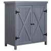 Outsunny Garden Storage Cabinet, Outdoor Tool Shed with Galvanized Top and Two Shelves for Yard Tools or Pool Accessories, Grey