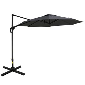 Outsunny 10ft Offset Patio Umbrella with Base, Hanging Aluminum and Steel Cantilever Umbrella with 360¬∞ Rotation, Easy Tilt, 8 Ribs, Crank, Cross Bas
