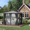 Outsunny 10' x 10' Patio Gazebo, Outdoor Gazebo Canopy Shelter with Netting & Curtains, Vented Roof, for Garden, Lawn, Backyard and Deck, Black