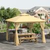 Outsunny 10' x 10' Metal Patio Gazebo, Double Roof Outdoor Gazebo Canopy Shelter with Tree Motifs Corner Frame and Netting, for Garden, Lawn, Backyard