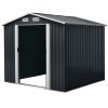 Outdoor Storage Shed, 9' X 8' Galvanized Steel Garden Shed with 4 Vents & Double Sliding Door, Utility Tool Shed Storage House for Backyard, Patio, La