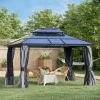Outsunny 10' x 12' Hardtop Gazebo Canopy with Polycarbonate Double Roof, Aluminum Frame, Permanent Pavilion Outdoor Gazebo with Netting and Curtains f