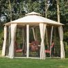 Outsunny 13' x 13' Patio Gazebo, Double Roof Hexagon Outdoor Gazebo Canopy Shelterwith Netting & Curtains, Solid Steel Frame for Garden, Lawn, Backyar
