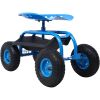 Rolling Garden Scooter Garden Cart Seat with Wheels and Tool Tray, 360 Swivel Seat,Blue