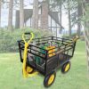 Heavy Duty Steel Garden Cart with Removable Mesh Sides to Convert into Flatbed, Utility Metal Wagon with 2-in-1 Handle and 16 in Tires, Perfect for Ga