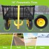 Heavy Duty Steel Garden Cart with Removable Mesh Sides to Convert into Flatbed, Utility Metal Wagon with 2-in-1 Handle and 16 in Tires, Perfect for Ga