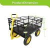 Heavy Duty Steel Garden Cart with Removable Mesh Sides to Convert into Flatbed, Utility Metal Wagon with 2-in-1 Handle and 16 in Tires, Perfect for Ga