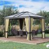 Outsunny 10' x 12' Hardtop Gazebo Canopy with Polycarbonate Roof, Aluminum Frame, Permanent Pavilion Outdoor Gazebo with Netting and Curtains for Pati