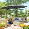 Outsunny 10ft Offset Patio Umbrella with Base, Hanging Aluminum and Steel Cantilever Umbrella with 360¬∞ Rotation, Easy Tilt, 8 Ribs, Crank, Cross Bas