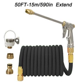 1pc High Pressure Thickened Car Washing Hose; Garden Water Pipe Metal Water Gun Nozzle; Retractable Water Hose Car Washing Tool Set (size: 50FT-15m Extend)
