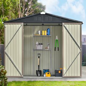 Patio 8ft x6ft Bike Shed Garden Shed, Metal Storage Shed with Adjustable Shelf and Lockable Doors, Tool Cabinet with Vents and Foundation Frame for Ba (Color: Brown, Material: Steel)