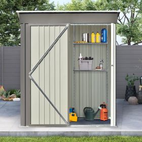 Patio 5ft Wx3ft. L Garden Shed, Metal Lean-to Storage Shed with Adjustable Shelf and Lockable Door, Tool Cabinet for Backyard, Lawn, Garden (Color: Gray, Material: Steel)