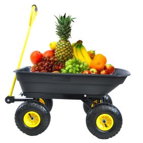Folding car Poly Garden dump truck with steel frame, 10 inches. Pneumatic tire, 300 lb capacity body 55L black (Color: as Pic)