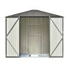 Patio 8ft x6ft Bike Shed Garden Shed, Metal Storage Shed with Adjustable Shelf and Lockable Doors, Tool Cabinet with Vents and Foundation Frame for Ba