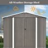 Patio 8ft x6ft Bike Shed Garden Shed, Metal Storage Shed with Adjustable Shelf and Lockable Doors, Tool Cabinet with Vents and Foundation Frame for Ba