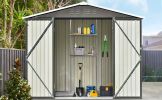 Patio 8ft x6ft Bike Shed Garden Shed; Metal Storage Shed with Adjustable Shelf and Lockable Doors; Tool Cabinet with Vents and Foundation Frame for Ba
